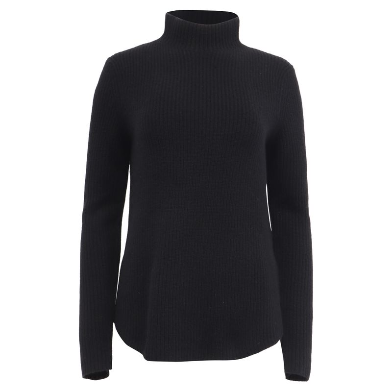 Theory Ribbed-Knit Mock Neck Sweater In Black Cashmere